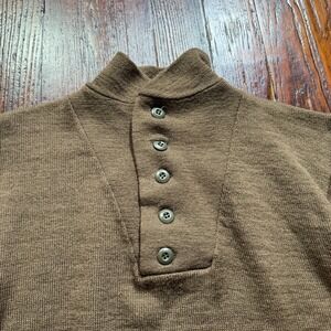 Vintage Military Sweater Mens M Brown 5 Button Wool Jeep Henley 80s US Army